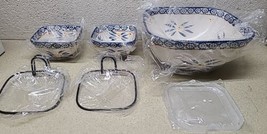 Temp-tations By Tara Old World Blue Sq Presentable Ovenware 3 Qt &amp; 2 Dishes 10oz - £46.87 GBP