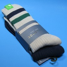 Gold Toe Men&#39;s Ribbed Socks Rugby Striped Cuff 2-Pack Navy/Tan Combo - £11.92 GBP