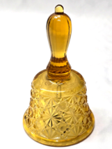 Vintage MOSSER GLASS Ohio 5.25&quot; Topaz Yellow DAISY &amp; BUTTON Bell With Cl... - $8.78