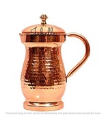 Pure Copper Hammered Maharaja Style Jug Pitcher With Brass Knob on Lid - $864.14 MXN
