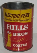 Vtg Empty Hills Bros Coffee 1 Pound Electric Perk Tin Can no Lid Prop Display - £14.06 GBP