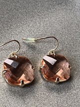 Estate Goldtone Prongset Faceted Pale Orange Glass Rounded Square Dangle Earring - £10.29 GBP