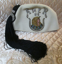 Vtg Shriner Freemason AMER 65 Rhinestone Fez Hat W.M. Lehmberg &amp; Sons Ma... - £48.06 GBP