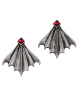 Alchemy Gothic Nighttime Earrings Bat Wings Red Crystal Surg Posts Pair ... - $47.95
