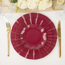 10 Burgundy 6&quot;&quot; Round Plastic Salad Dinner Plates Gold Wavy Rim Wedding Party - £9.44 GBP