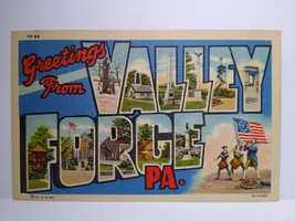 Greeting From Valley Forge Large Letter Postcard Pennsylvania Linen Curt... - $7.20