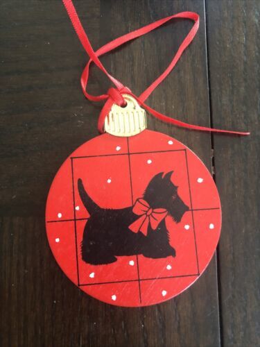 Vtg Scottish Terrier Dog Ornament Scottie Christmas Decoration Wooden Pa... - $7.13