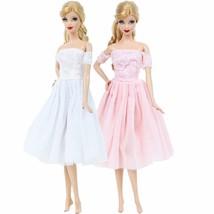 Wedding Party Princess Clothes Pink White Lace Dress Ball Gown For Barbie Doll - £8.38 GBP