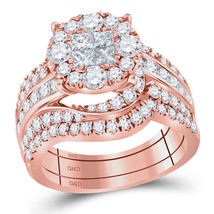 14kt Rose Gold Womens Princess Diamond Halo Bridal Wedding Engagement Ring Set - £2,876.88 GBP