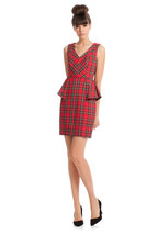 New Womens 2 NWT Designer Trina Turk Plaid Red Yellow Black Tartan Shift Peplum  - £362.79 GBP