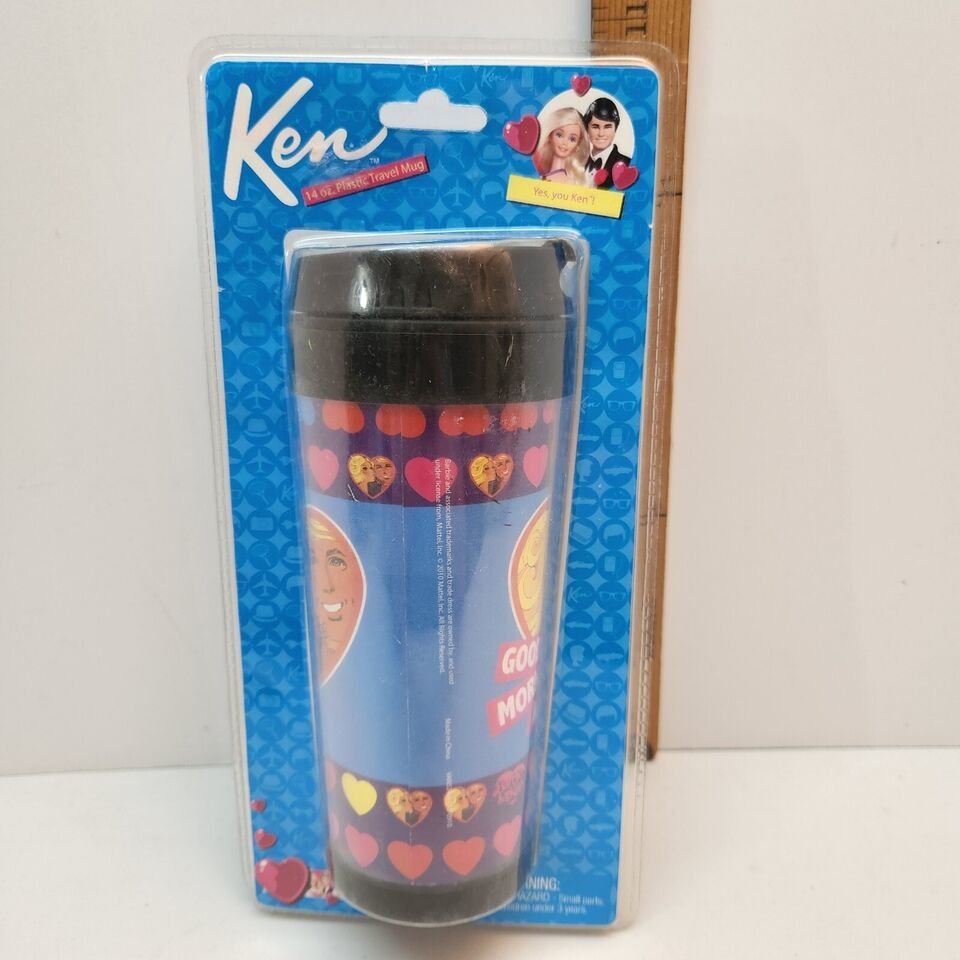 Primary image for NEW Ken & Barbie 14 oz Travel Mug with Lid 2010 Coffee Good Morning Kiss Mattel