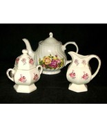 Vintage Tea pot, Sugar Bowl, Creamer Rose Pattern - £29.19 GBP
