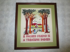 Wood Framed A VALUED FRIEND...Crewel &amp; Cross Stitch WALL HANGING - 16 1/... - $24.75