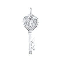 10k White Gold Womens Round Diamond Heart Handle Key Pendant 1/5 Cttw - £235.14 GBP