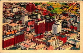 Downtown District Aerial Des Moines Iowa IA Linen Postcard - £3.05 GBP