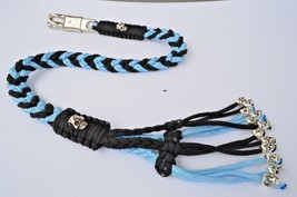 Paracord Motorcycle Biker Whip Get Back whip Metal Skulls 36&quot; POWDER BLUE BLACK - £23.59 GBP