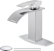 Airuida Waterfall Spout Bathroom Faucet, Chrome Polish Single Handle Single Hole - £35.85 GBP