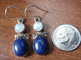 Lapis and Moonstone Double-Gem 925 Sterling Silver Dangle Earrings p304a - £13.73 GBP