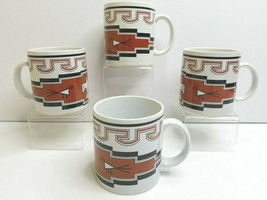 4 Aztec Bird Eagle Southwestern Red Black 3.75&quot; Stoneware Ceramic Coffee Tea Mug - £31.11 GBP
