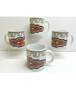 4 Aztec Bird Eagle Southwestern Red Black 3.75&quot; Stoneware Ceramic Coffee... - £31.59 GBP