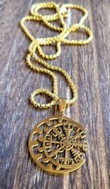 Stainless Steel Viking Vegvisir Moon Necklace Pagan Odin Norse Witch Amulet Gold - £11.74 GBP
