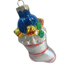 Thomas Pacconi Museum Series White Red Stocking Gifts Ball Ornament Glass 3.25&quot; - £10.11 GBP