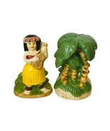 Salt Pepper Shakers vtg antique figurines Hawaii Tiki Maui Hula Girl Pal... - £31.60 GBP