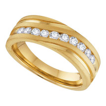 10k Yellow Gold Mens Round Diamond Band Wedding Anniversary Ring 1/2 Ctw - £979.36 GBP