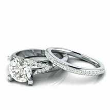 Round Cut 2.80Ct Moissanite Engagement Ring Set Solid 14K White Gold in Size 6.5 - £240.24 GBP