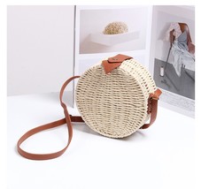 Women Summer Rattan Bag Round Straw Bags Handmade Woven Beach Cross Body Bag Cir - £21.89 GBP