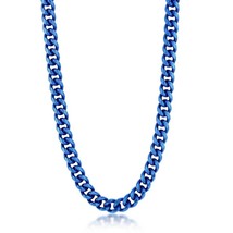 Steel 10mm Miami Cuban Chain Necklace Matte Blue IP Plated - £69.86 GBP