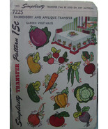 Vintage 1946 Embroidery &amp; Applique Transfers Pattern 7225 Vegetables - $9.99