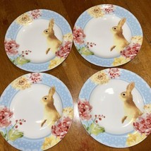 Set Of 4 222 Fifth Easter Spring Bunny Rabbit Leanna Saucer Plates Floral - £28.79 GBP