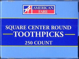 1 Box Made in USA TOOTHPICKS 250 square rOund tipwood birch AMERICAN FARE - $38.96