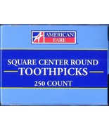1 Box Made in USA TOOTHPICKS 250 square rOund tipwood birch AMERICAN FARE - $717.27 MXN