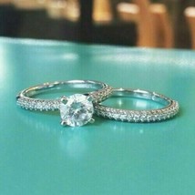 Bridal Set 2.50Ct Round Cut Simulated Diamond Wedding Ring 14K White Gold Size 6 - £226.27 GBP