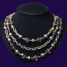 vintage purple beads multi strands necklace 18” - £13.80 GBP