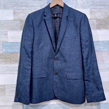 H&amp;M 100% Linen Slim Fit Summer Sport Coat Navy Blue Two Button Lined Mens 38R - £46.97 GBP