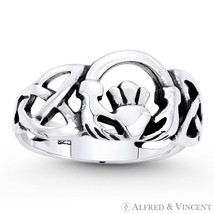 Claddagh Heart Irish Celtic Knot Triquetra Charm Solid .925 Sterling Silver Ring - £17.25 GBP