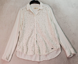 Hollister Shirt Womens Medium White Lace Floral Long Sleeve Collared Button Down - £15.10 GBP