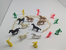 Vintage Lot of 24 Plastic Cowboys Indians Horses Fence Tim Mee - $14.80