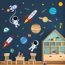 Outer Space Wall Decals Rocket Planets Astronaut Wall Stickers Baby Nursery Boys - £19.18 GBP