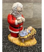 Kneeling Santa Praying Over Baby Jesus Christ ~ Vintage Ceramic Statue F... - $21.76