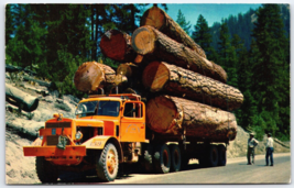 Postcard Diesel Logging Truck Loaded Vtg Roundated 1962 - £5.81 GBP