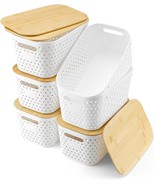 Numifun Storage Bins With Lids, 6 Packs Baskets With Bamboo Lids For, White - $36.99