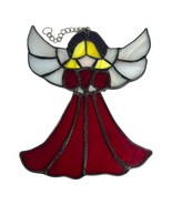 Vintage LARGE Stained Glass Red Angel Window Suncatcher Hanging Ornament 9” - £29.45 GBP