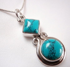 Blue Turquoise Round and Square 925 Sterling Silver Pendant Corona Sun Jewelry - £10.74 GBP