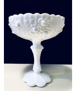 Fenton Vintage 1970’s White Cabbage Rose Milk Glass Scalloped Rim Pedest... - £18.79 GBP