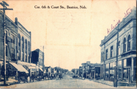 Vtg Postcard Cor. 6th &amp; Court Sts., Horse and Carriage, Beatrice, Neb., PM 1912 - £5.32 GBP