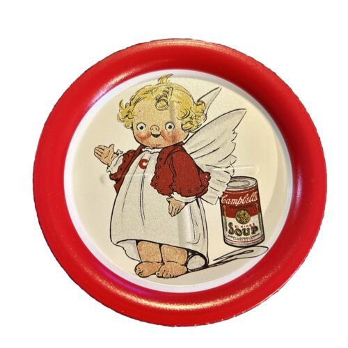 Vintage Campbells Soup Kids Advertising Tin Coaster 3 1/2&quot; Girl With Ang... - $8.15